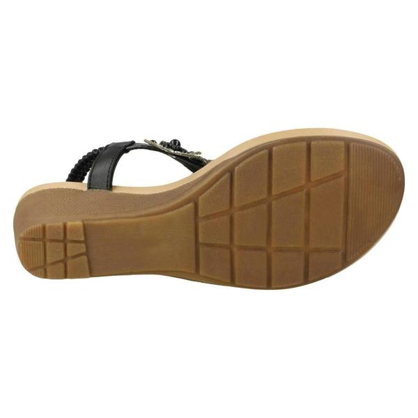 Savannah Ladies Savannah Mid Wedge Toepost Flower Trim Sandals