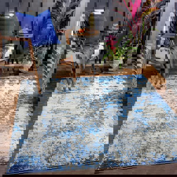 Livabliss Monaco-Abstract Blue Grey Ivory Modern Marble Rug