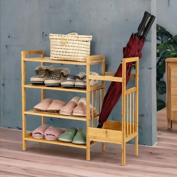 Rafaelo Mobilia Bamboo 4 Tier Shoe Rack With Umbrella Holder