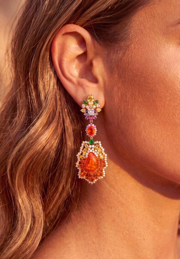 Latelita Frida Fire Opal Rainbow Drop Earrings Gold