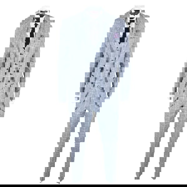 TruClothing IM11 - Men's Light Blue 3 Piece Plaid Check Suit