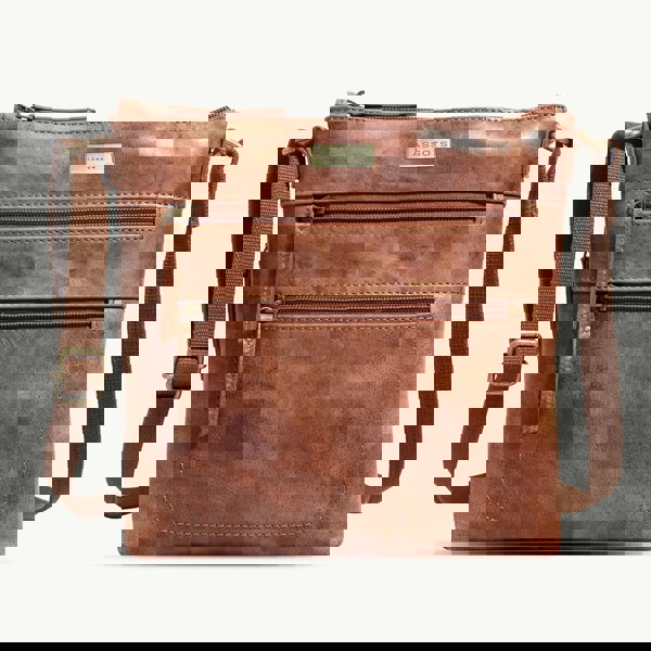 Assots London 'CORI' Distressed Tan Real Leather Crossbody Bag