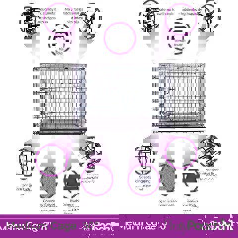 ProKleen Pretty Pooch Dog Crate Medium Cage Puppy Cat Pet Training Tray Double Door and Bed With Two Cloths
