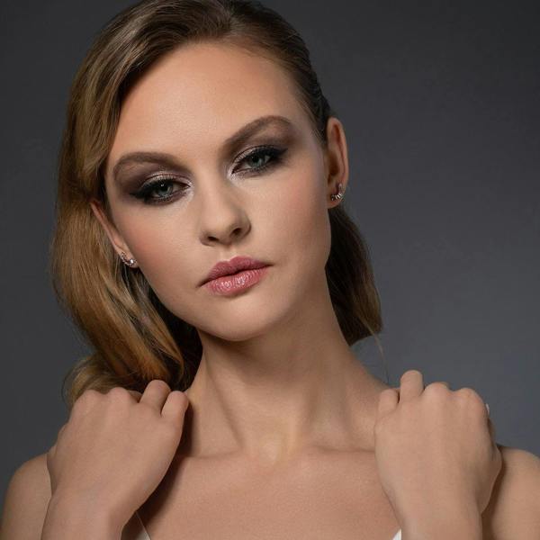 Rose Gold Ear Climber Earrings with Cubic Zirconia Gemstones - namana.london