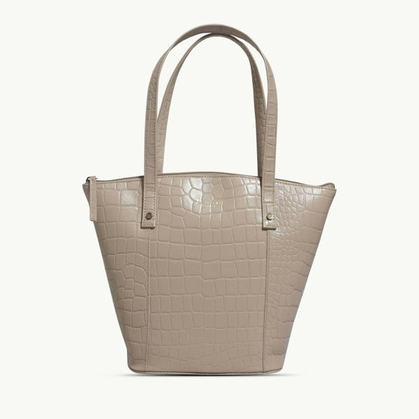 Assots London 'MELANIE' Nude Croc Real Leather Unlined Bucket Bag