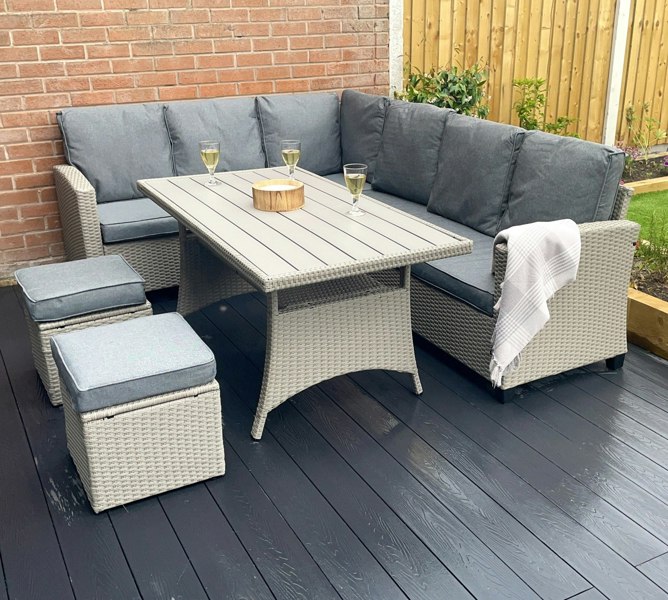 Outdoor Living York 8 Seat grey rattan corner sofa dining set