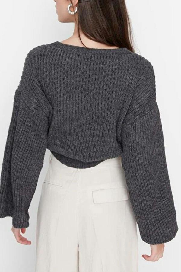 WOVCOR Crop Knit Sweater with Spanish Sleeve