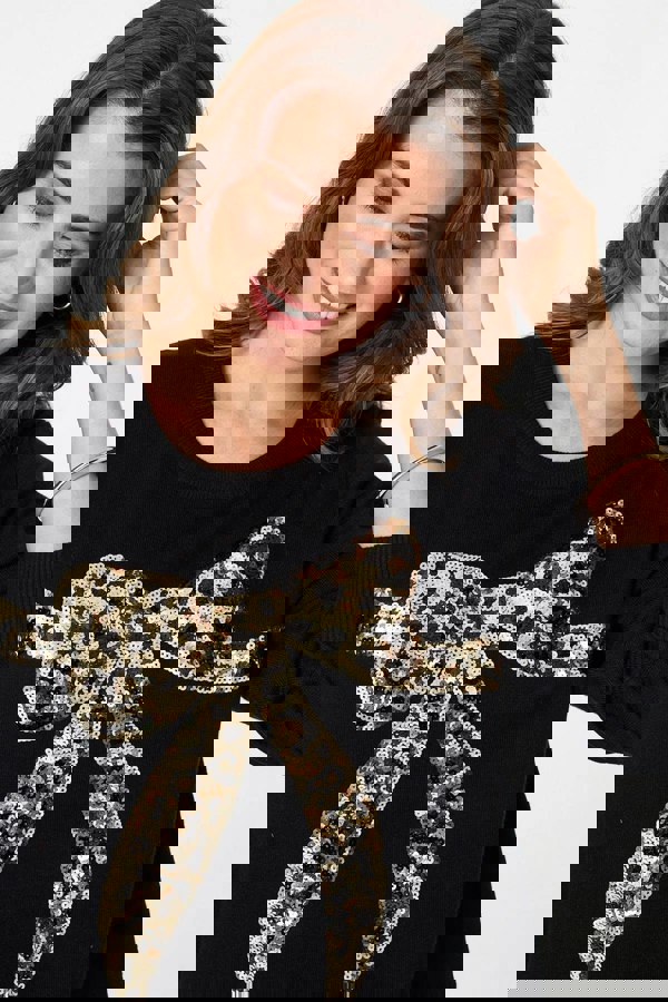 Black | Sparkly Bow Detail Long Sleeve Jumper
