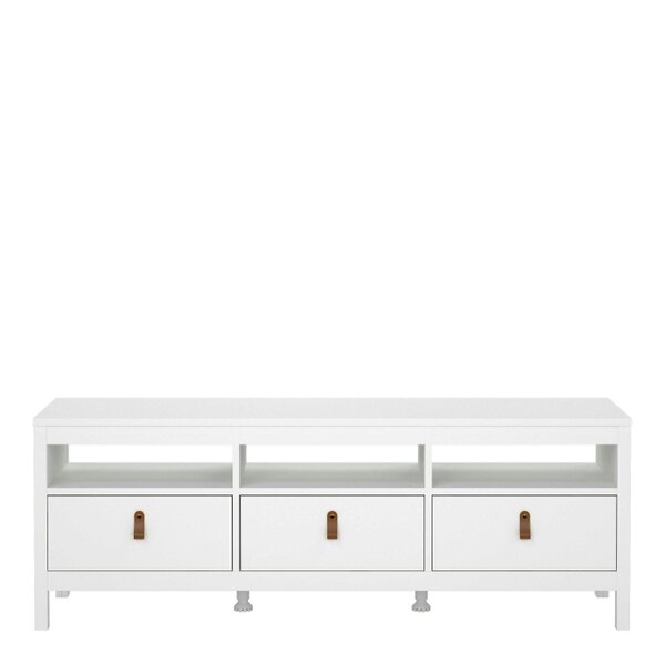 Wyld Haus Wildberry Matt White Wooden TV Unit 3 Drawers Leather Handles