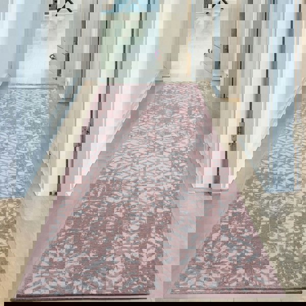 Machine Washable Flatweave Rug Geometric in Pink