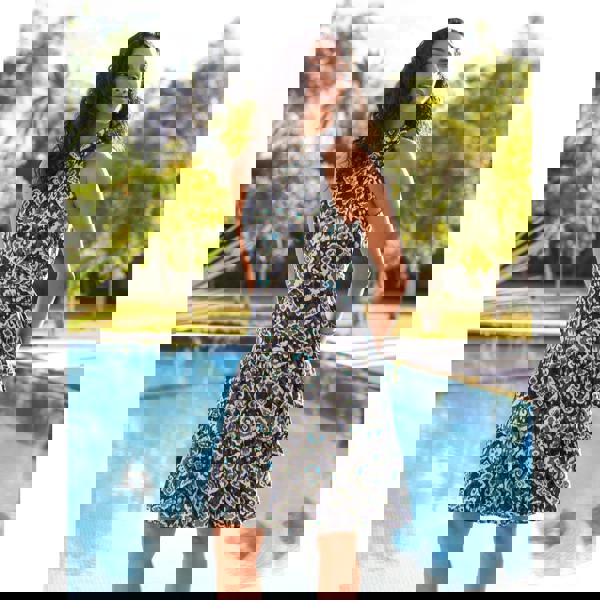 Blue Vanilla Tiered Halter Neck Aztec Belted Mini Dress