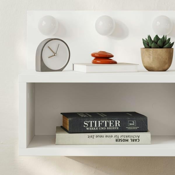 Decortie Floating Bedside Table with 3 LED Lights 30cm Modern Wall-mounted Open Shelf for Storage, Bedroom