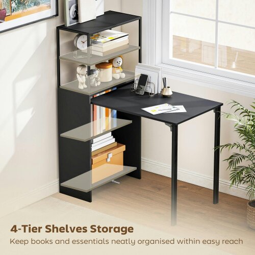 Wyld Haus Serana 105cm Wooden Black Folding Work Table With Integrated Shelving