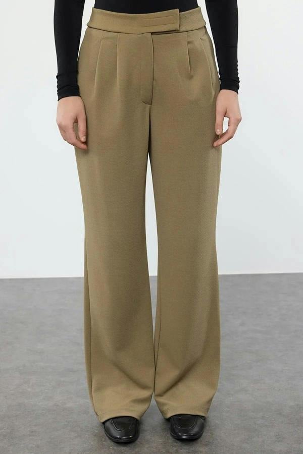 WOVCOR High Waist Pleated Wide Leg Trousers with Velcro Closure