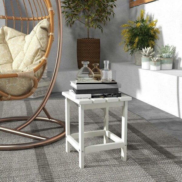 Bobobiy Square Coffee Table, HDPE Tabletop and Frame for Porch, Garden, Side Table, 38 x 38 x 46 cm, White - White