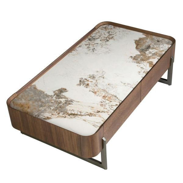 Angel Cerdá Rectangular coffee table in porcelain marble, walnut and dark metallic steel 2131