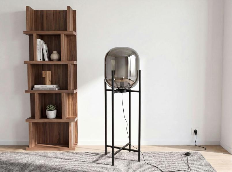 Angel Cerdá Floor lamp in grey smoked mirror-effect glass and black steel 8087