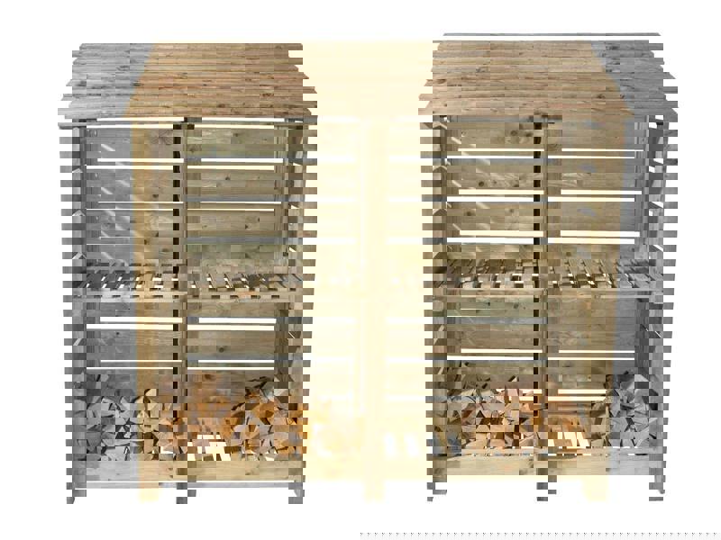 Arbor Garden Solutions Slatted Wooden Log Store with Shelf W-187cm, H-126cm or 180cm, D-88cm