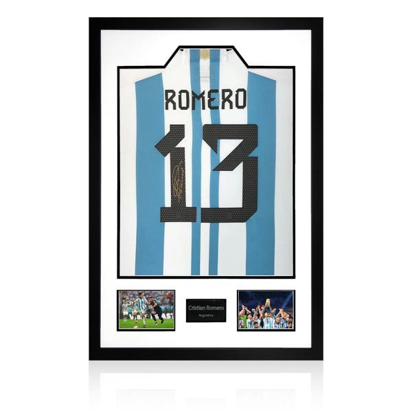 Cristian Romero Signed Argentina Shirt Premium Frame