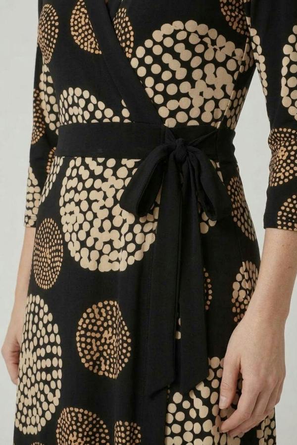 Black | Abstract 3/4 Sleeve Wrap Midi Dress