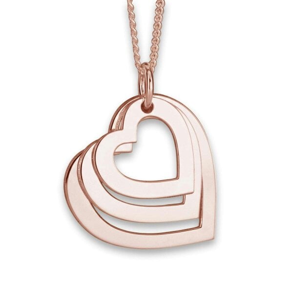 Christopher James of London 9ct Rose Gold Plated Triple Heart Personalised Family Necklace