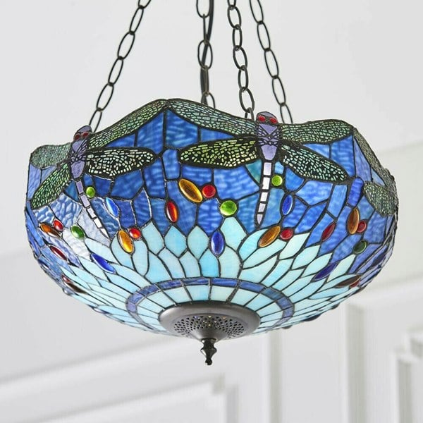 Tiffany Glass Hanging Ceiling Pendant Light Blue Dragonfly 3 Lamp Shade i00108 Loops