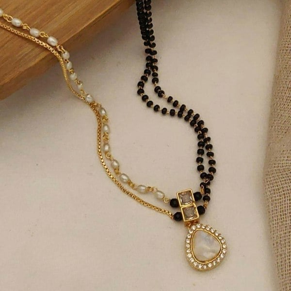 The Colourful Aura Two Layer Black White Pearl Zircon Tear Drop Mangalsutra Pendant