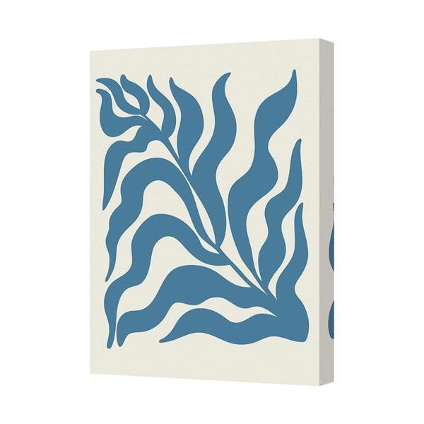 Benjamin Tate Design Blue Abstract Plant Canvas Wall Art Print on Deep Wooden Frame UK Made