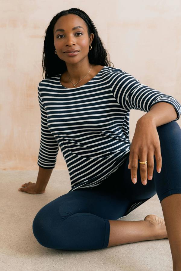 Coastal 3/4 Sleeve Jersey Stripe Tunic Navy