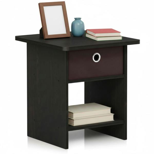 WALPLUS Dario End Table/ Night Stand Storage Shelf with Bin Drawer, Espresso/Brown | Storage Shelf Organizer for Home Display and Space Saving