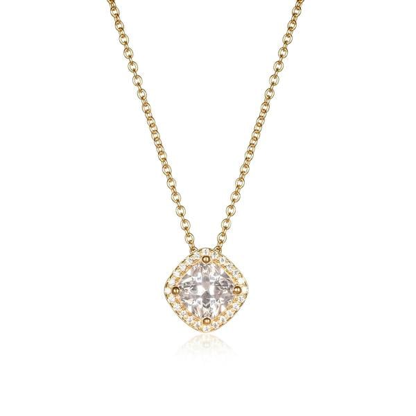 namana Gold Plated Sterling Silver Cubic Zirconia Cushion Halo Pendant Necklace