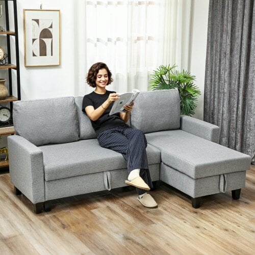 HOMCOM Fold-Out Convertible Sofa Bed with Removable Covers, Charcoal Grey - Grey