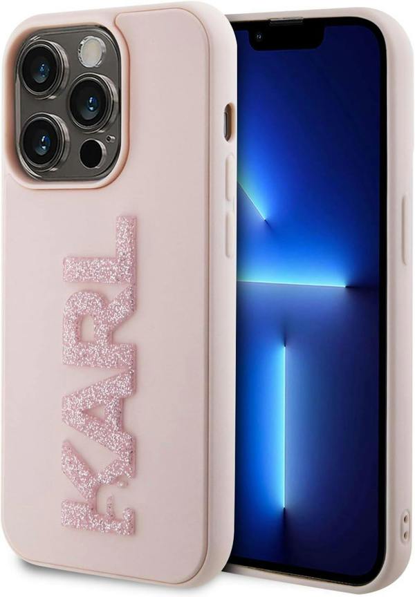 Karl Lagerfeld 3D Rubber Glitter Logo Case for iphone 15 Pro Max 6.7" Pink - KLHCP15X3DMBKCP