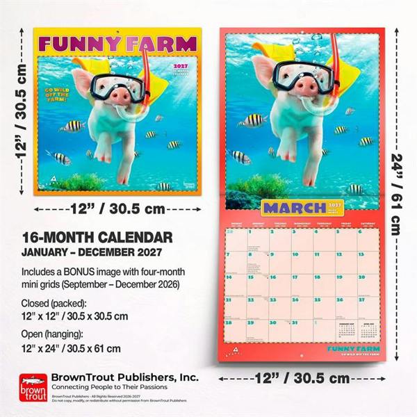Funny Farm Calendar 2027, Wall Calendars, Month To View, Animals, Gift