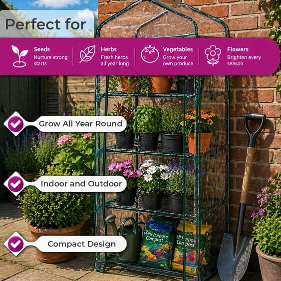 Neo Green 4 Tier Shelves Mini Greenhouse 150 x 70 x 50cm