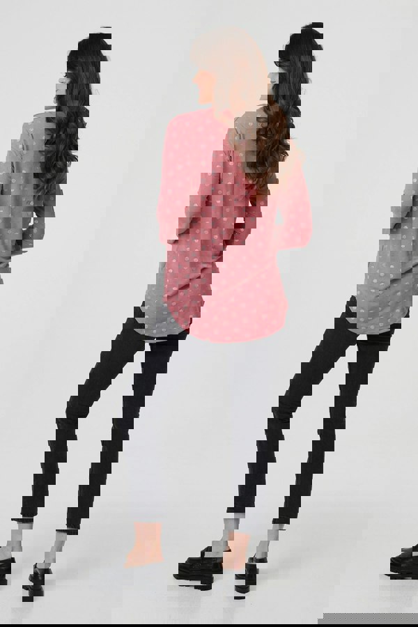 Pink | Polka Dot Print Relaxed Long Sleeve Top