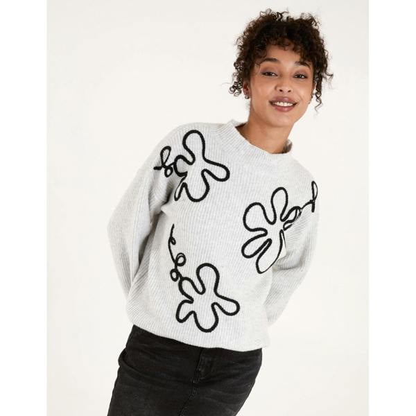 Blue Vanilla Abstract Flower Embroidery Jumper