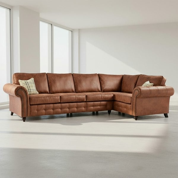 Furnishings For Less Oakland Long 5 Seater Leather Corner Sofa Chesterfield Style