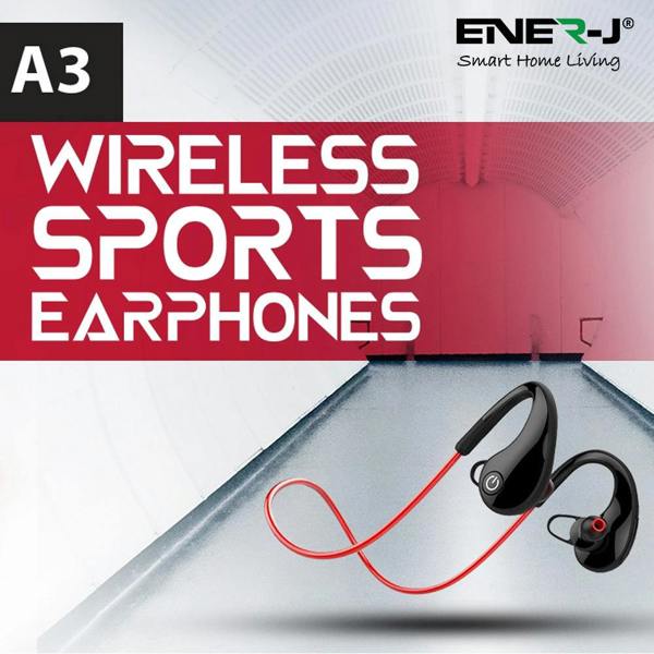 ENER-J Wireless Bluetooth Sports Earbuds, CVC 6.0 Noise Reduction, Built-In Mic, 4 Hour Playtime, IPX4 Waterproof, Power Display