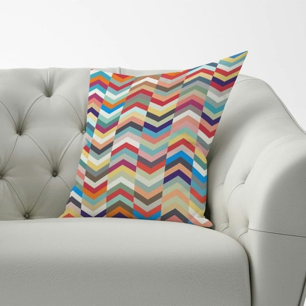 Warren Reed Geometric Multi Colored Chevron Pattern Cushions