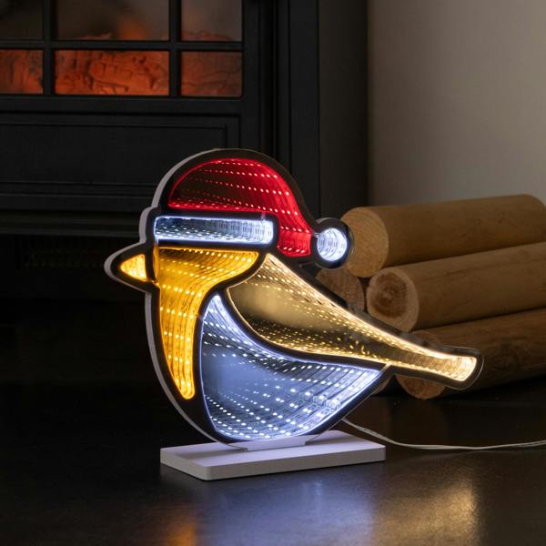Samuel Alexander 32cm Light up Robin Christmas Infinity Mirror Decoration with LEDs