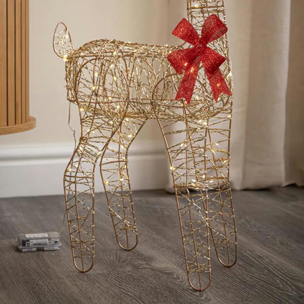 Samuel Alexander 74cm Battery Powered Light up Gold Twist Christmas Standing Reindeer with 100 Warm White LEDs
