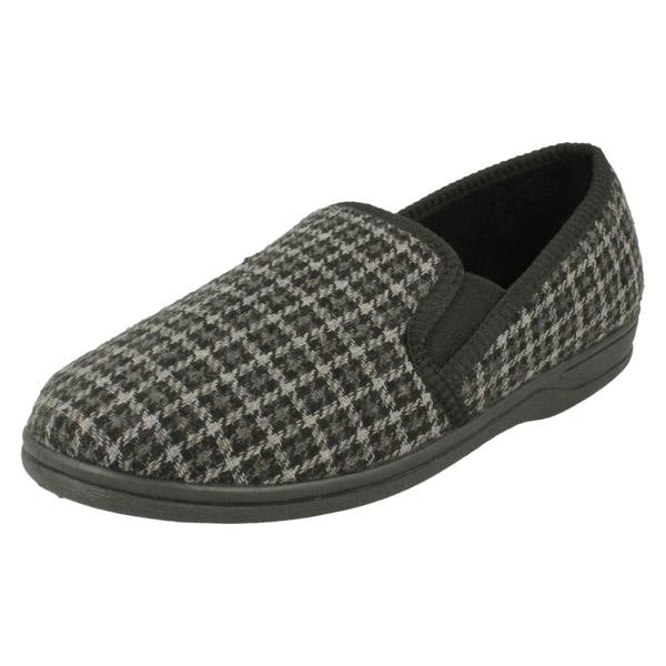 Spot On Mens Spot On Check Detail Gusset Slippers Mason