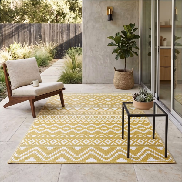 HOMESCAPES Outdoor Rug Luxury Waterproof Reversible Recycled, For Garden, Anna Aztec