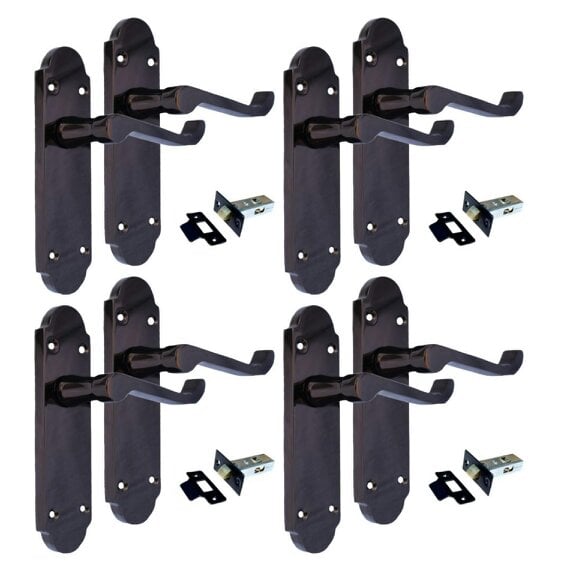 EDH Door Hardware Black Nickel Door Handles – Victorian Scroll Lever Latch Handles – 1, 4 or 6 Pairs – Handle Only or with Tubular Latches - 4 PAIR OF HANDLES + TUBULAR LATCH
