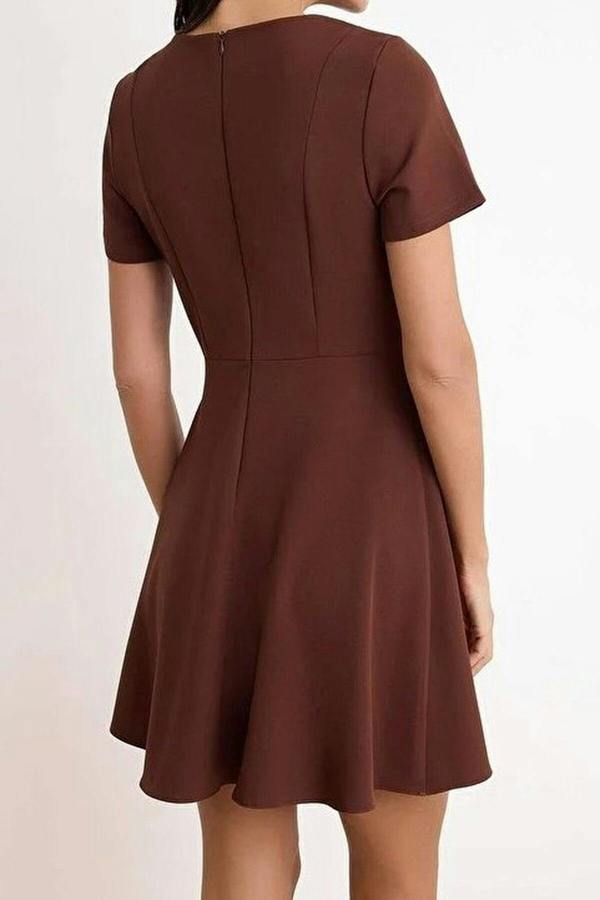 WOVCOR Waist-Fronted Short Sleeved Mini Stretch Woven Dress