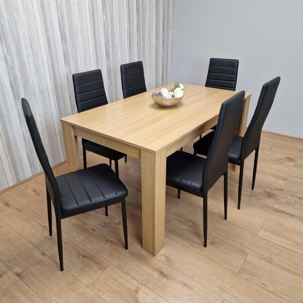 Kosy Koala Dining Set of 6 Dining Table and 6 Black Faux Leather Chairs Dining Room Furniture