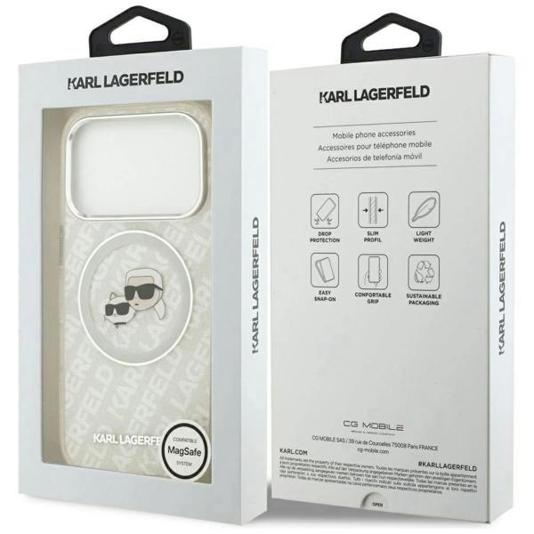 Karl Lagerfeld IML Glitter Karl & Choupette Heads Logo Case with MagSafe for iPhone 17 Pro 6.3" Grey - KLHMP17LHMKBKCHOG