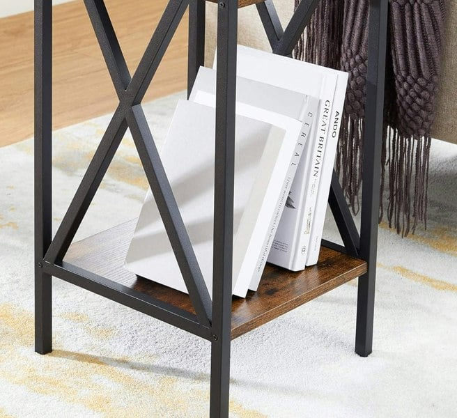 Modcraft Tall Nightstand with Drawer & Shelf – Rustic Brown & Black Industrial Bedside Table