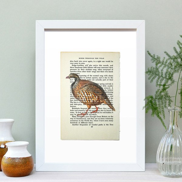 Hands & Hearts Partridge vintage book page art print